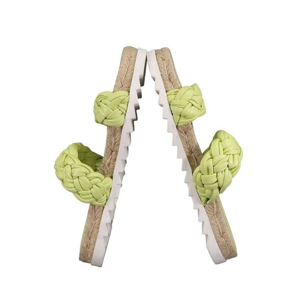 Marc Fisher Shoes Womens 6 Sandal Slides Double Woven Strap Leather Green Jaimee - Picture 9 of 12